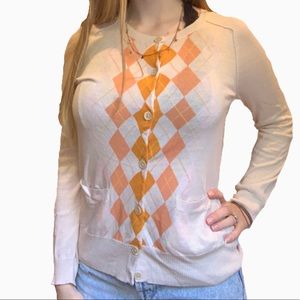 J crew orange and cream argyle sweater 🧡🔸